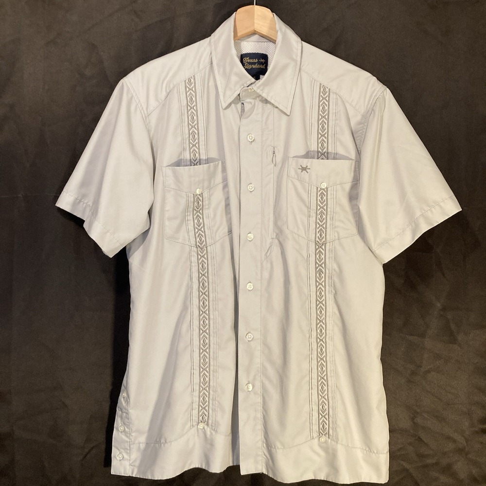 TEXAS STANDARD Men Guayabera Libre Fishing Shirt S Gray Vented Short Sleeve Tech